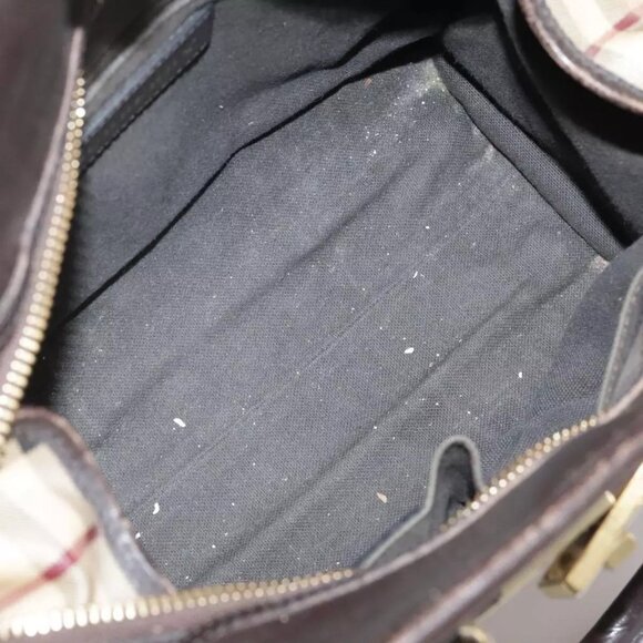 BURBERRY Nova Check Hand Bag PVC Leather 2way Beige Auth 105764 - Picture 7 of 15